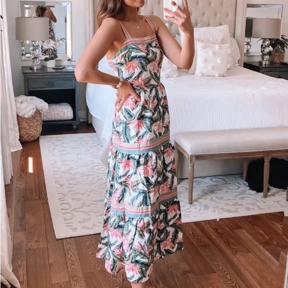 LOFT Tropical Floral Maxi Dress in Pink and Green size 14 - Picture 3 of 10